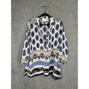 CHICOS Blouse Womens 3 XL Top Short Sleeve Sheer Cuffed Arms V Neck Relax
